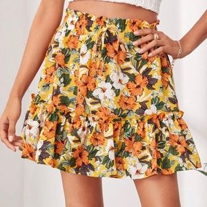 Multicolor floral flounce skirt